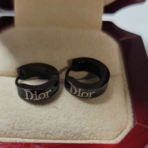 Dior Black Hoop Logo Earrings for Women's